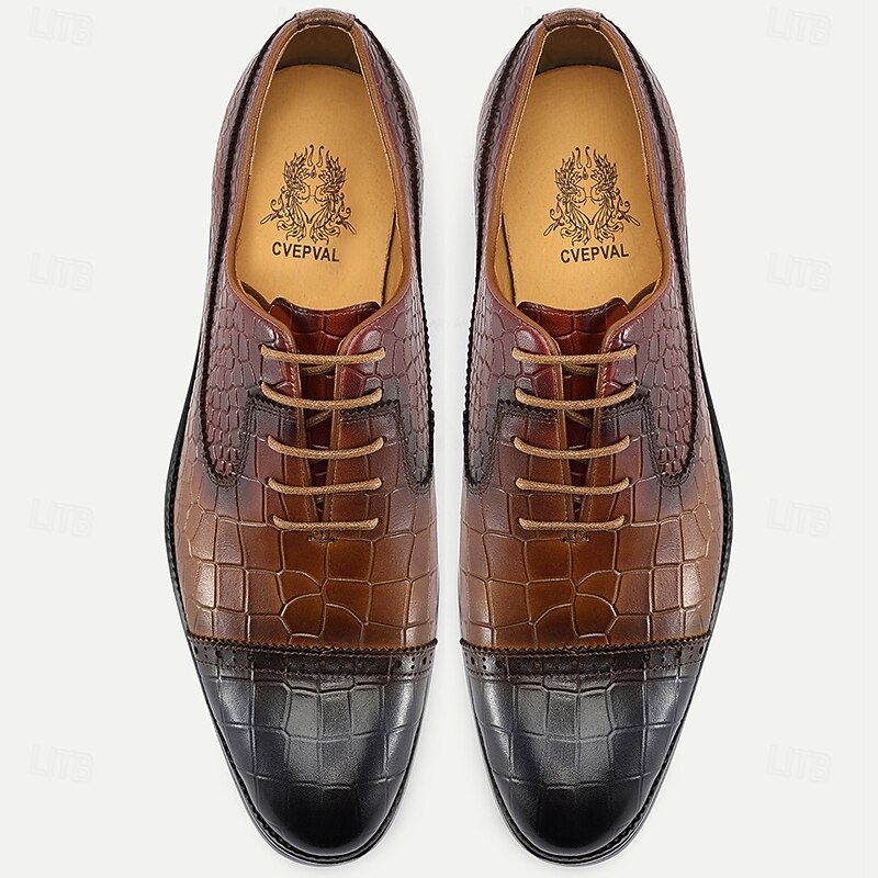 Men’s Crocodile Print Genuine Leather Oxford Shoes – Elegant Lace-up Style for Fashion-forward Men, Wedding Receptions and Executive Events4