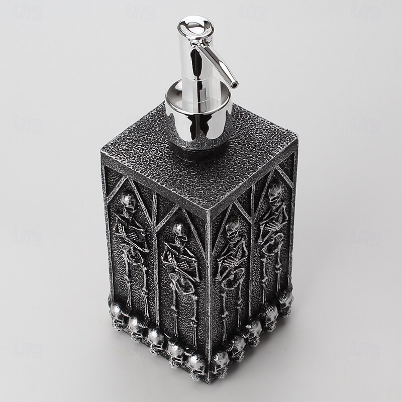 Halloween Skull Soap Dispenser 460ml Square Crypt Style Resin Bottle Gothic Punk Liquid Holder for Bathroom Kitchen Sink Unique Western Decor Refillable Container2