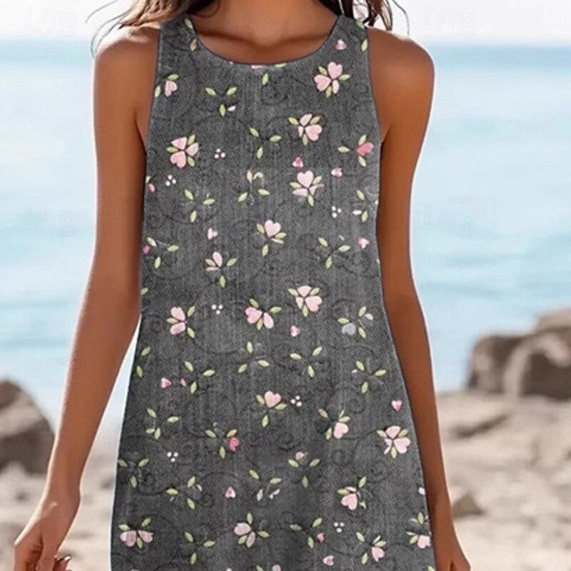 Women's Midi Dress Casual Dress Summer Dress Fashion Modern Daily Beach Weekend Regular Fit Flower Sleeveless Crew Neck Gray Spring Fall2