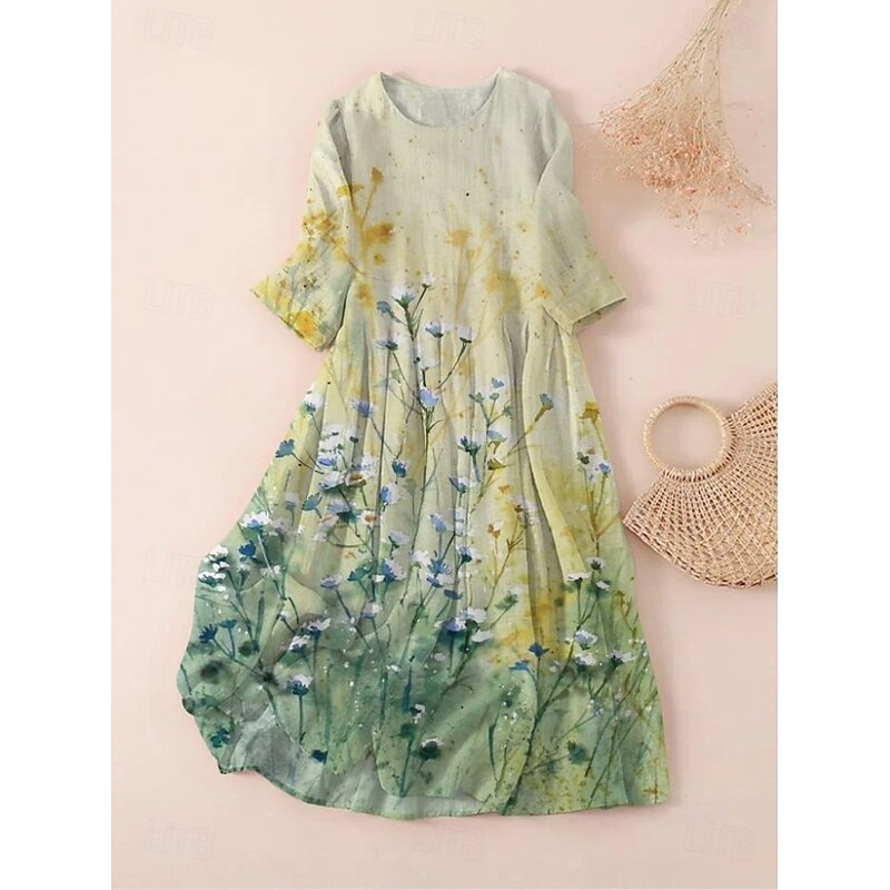 Women's Midi Dress T Shirt Dress Tee Dress A Line Dress Summer Dress Vacation Casual Beach Date Summer Dress Regular Fit Floral Graphic Short Sleeve Crew Neck Light Green Pink Red Light Brown Summer2