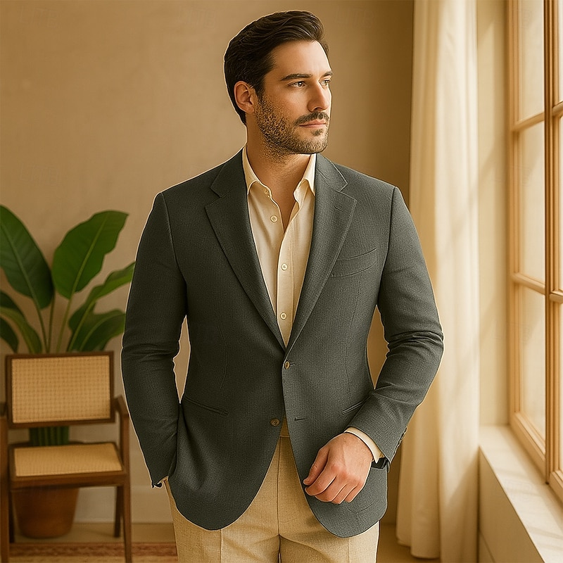 Men 100% Linen Blazer Blazer Jacket Linen Blazer Formal Wedding Christmas Elegant Vintage Summer Spring 100% Linen Solid Color Pocket Single Breasted Two-button Blazer Black White Orange Army Green