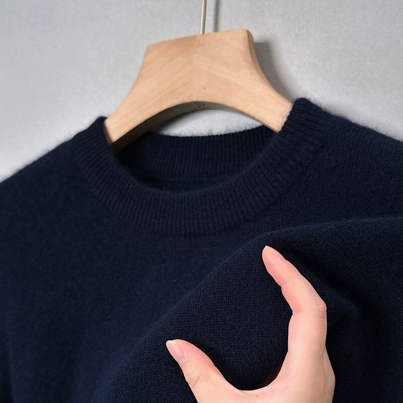 Men's Pullover Sweater Jumper Knit Sweater Ribbed Knit Regular Tops Knitted Plain Crew Neck Fashion Basic Vacation Daily Wear Clothing Apparel Winter Autumn Camel Wine M L XL3