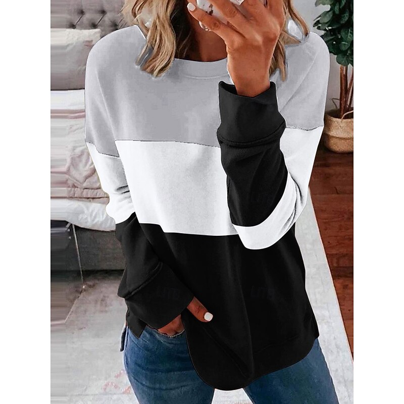 Women's Pullover Sweatshirt Graphic Striped Casual Long Sleeve Crew Neck Round Neck Regular Tops Street Casual Holiday Print Pink Wine Blue Purple Orange Spring Fall Winter4
