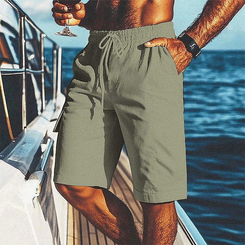 Men's Shorts Linen Shorts Summer Shorts Beach Shorts Pocket Elastic Waist Drawstring Plain Comfort Breathable Short Vacation Holiday Beach Hawaiian Boho Black White Micro-elastic4