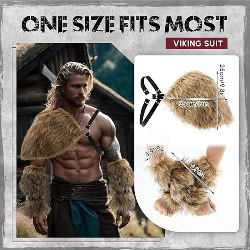 Retro Vintage Medieval Renaissance Outfits Faux Fur Costume Warrior Viking Fancy Dress Men's Women's Viking Halloween Carnival Performance Party LARP Adults Shawl More Accessories4
