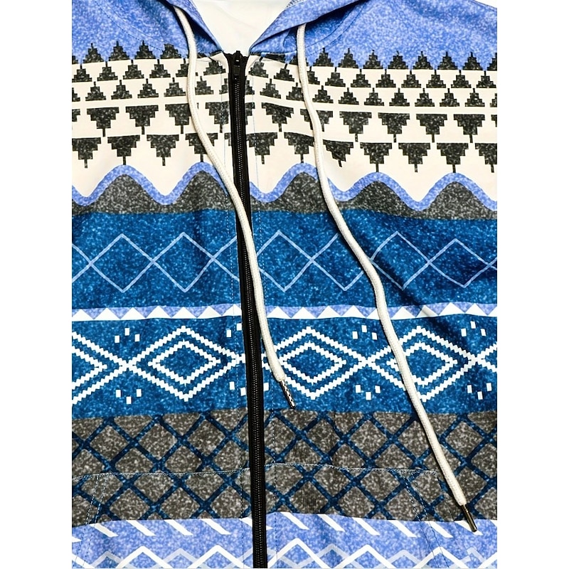 Women's Hooded Sweatshirt Jacket Long Sleeve Zip Up Hoodie With Pocket Lightweight Casual Micro-elastic Oversized Geometric Striped Active Vintage Sports Drawstring Red Blue Purple Brown Green Fall3