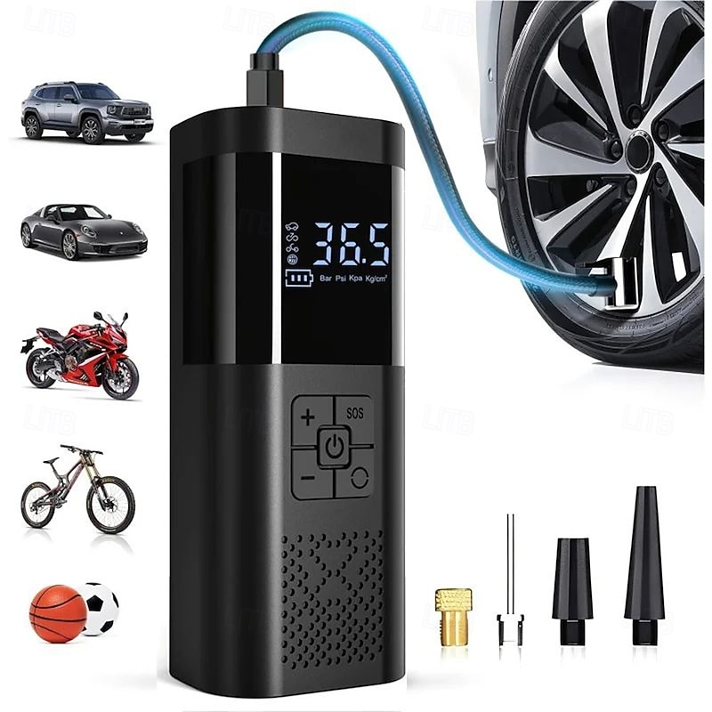 Tire Inflator Portable Air Compressor 150PSI Car Tire Air Pump with Tire Pressure Gauge LED 3x Fast One Click Intelligent Cordless Tire Air Pump Suitable for Cars Motorcycles Bicycles Balls Et