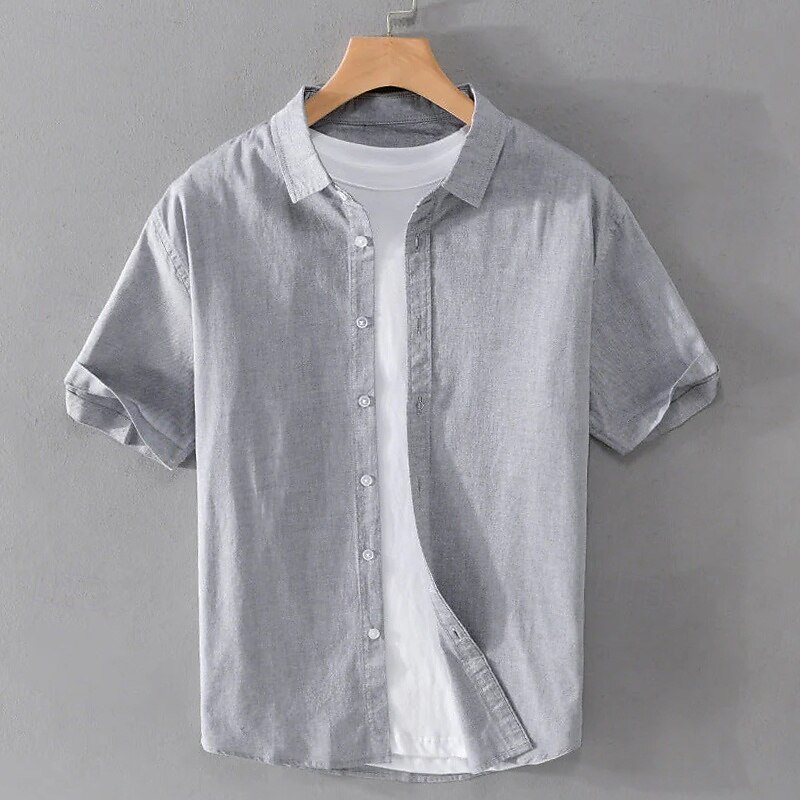 Men's Linen Shirt Summer Shirt Beach Wear Button Up Shirt Solid Color Vacation Curise White Blue Gray Short Sleeve Turndown Summer Spring Clothing Apparel