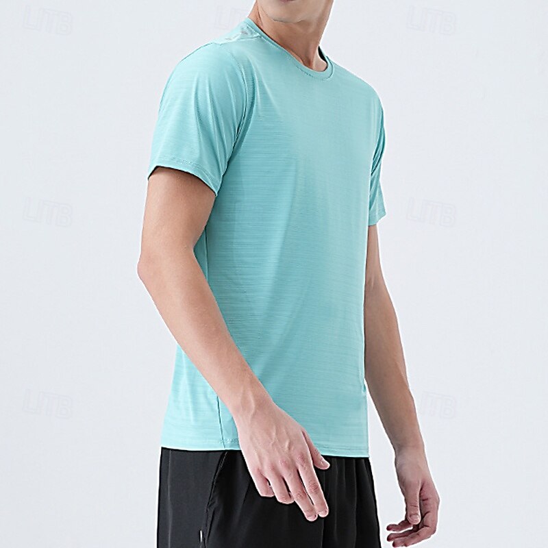 Men's Sport Tee Shirt Short Sleeve Crew Neck Top Outdoor Quick Dry Sweat wicking anti-odor Breathable Nylon Black White Blue Fishing Tennis Running3
