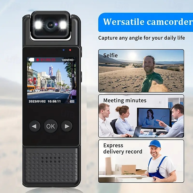 Wearable 1080P Full HD Action Camera - Portable Video Recorder Equipped with 1200mAh Lithium Polymer Battery USB Dual Charging Clip Design One Click Audio and Video Recording Night Vision Functio2