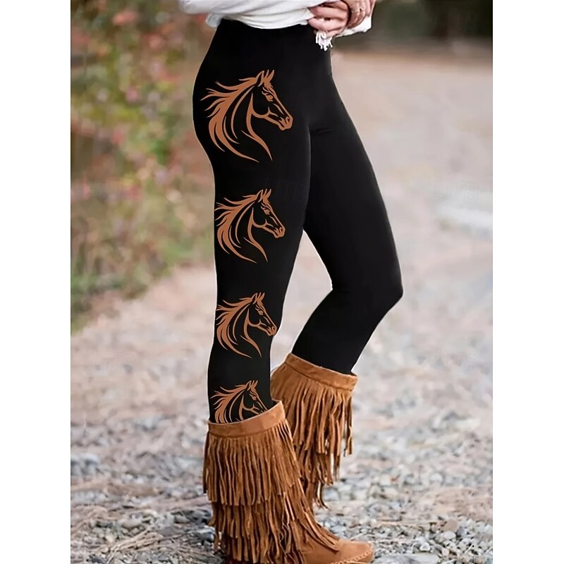 Women's Leggings Vacation Vintage Fashion Ankle-Length High Waist Graphic Animal Zebra Printing Soft Breathable Stretchy Outdoor Vacation Street dark brown Red black Robin's Egg Blue Black Spring