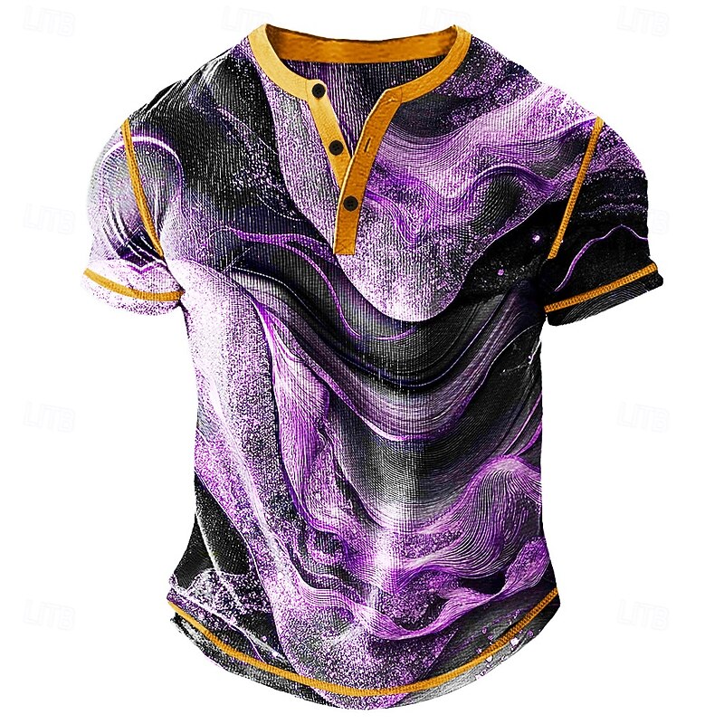 Men's Graphic Geometric Abstract Henley Shirt Waffle T Shirt Short Sleeve Daily Retro Vintage Classic Sports Outdoor Casual Holiday Spring & Summer All Seasons Blue Yellow Green Purple Dark Grey4