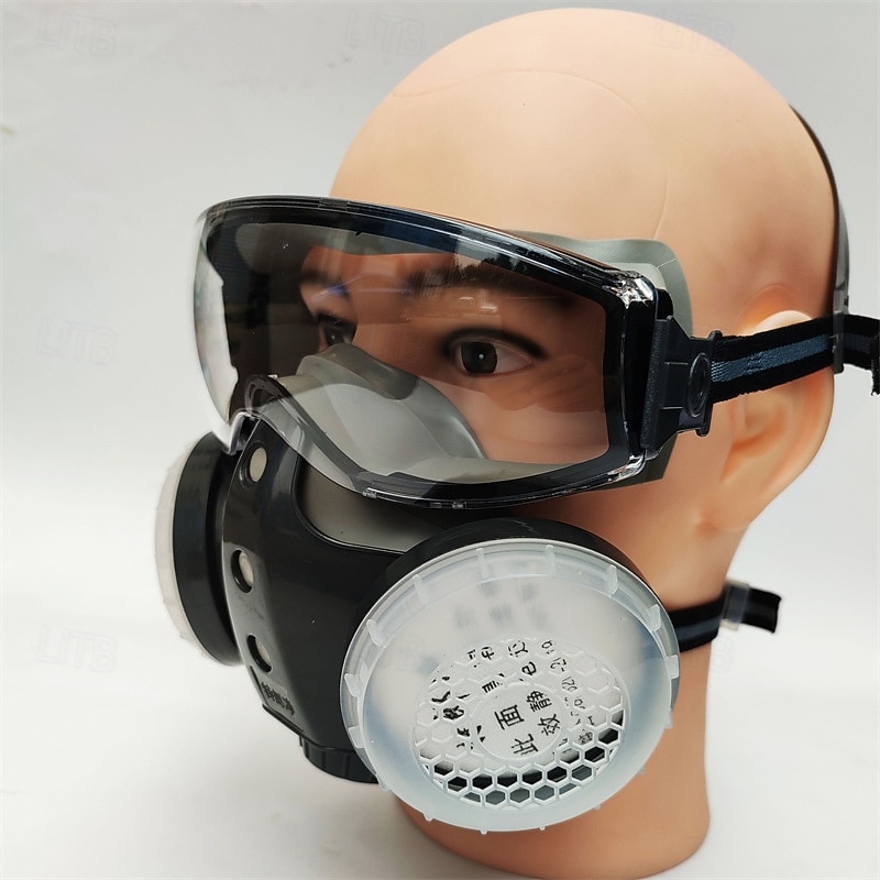 Dust-proof Integrated Respirator Mask Woodworking Tools, Reusable Half Mask with Goggles, Anti-dust Mask for Spray Painting Woodworking, Safety Construction Gear, Protector3