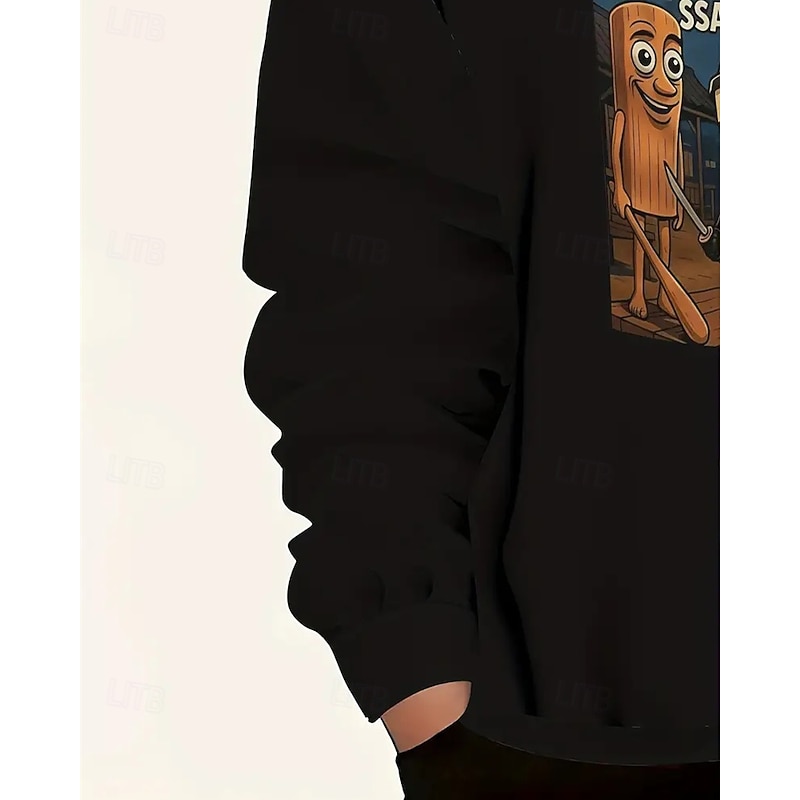 Boys' Long Sleeve Italian Brain Rot Element TUNG TUNG TUNG SAHUR Print Hoodie Long Sleeve Spring Fall Fashion Streetwear Kids 4-12 Years Hooded Outdoor Casual Daily Regular Fit4