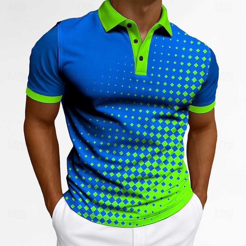 Men's Polo Business Casual Turndown Short Sleeve Modern Geometric Buttons Summer Orange / Black Yellow Green Polo4