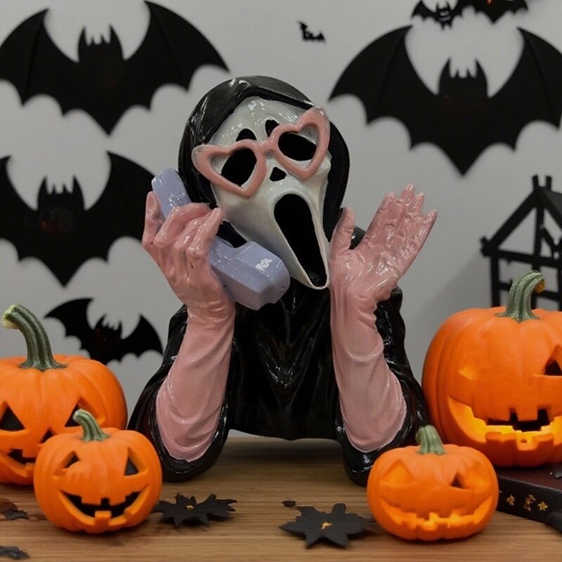 Pink Screaming Face Ghost Figurine Halloween Resin Scary Luminous Glowing Statue for Home Office Desktop Decoration3