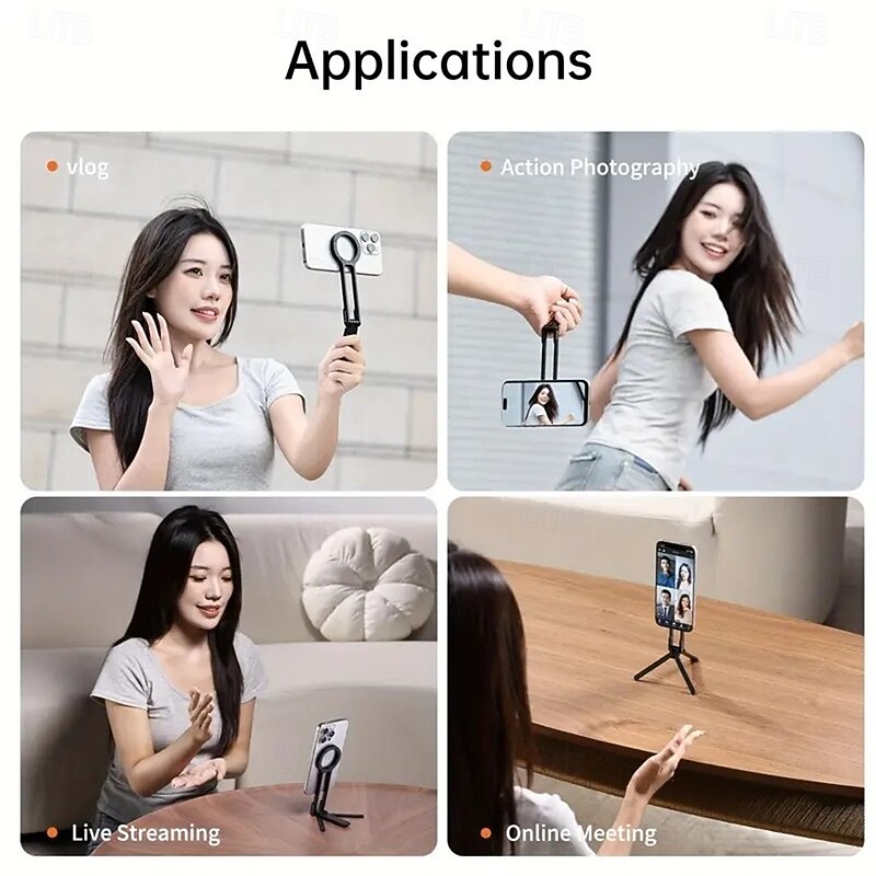 Alloy Phone Tripod Carabiner-Mounted For iPhone Portable Dual-sided Magnetic Tripod Desk Mount Phone Handle Holder2