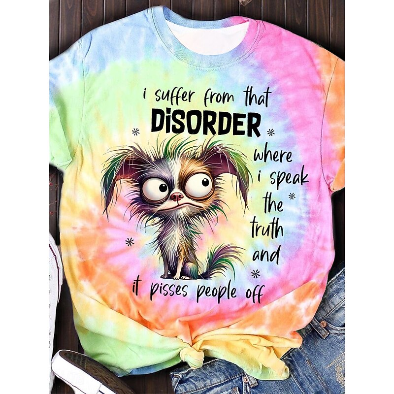 Women's T Shirt Graphic Animal Tie Dye Vintage Stylish Classic Short Sleeve Crew Neck Regular Tops Daily Weekend Print Yellow Pink Blue Green Summer Spring2