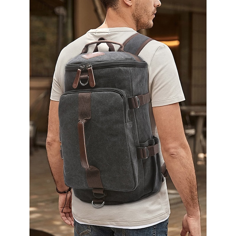 Men's Vintage Canvas Convertible Backpack Duffel Bag - Large Capacity Multi-Function Travel Shoulder Bag for Back to School, Weekend Trips, Gym and Outdoor Use2