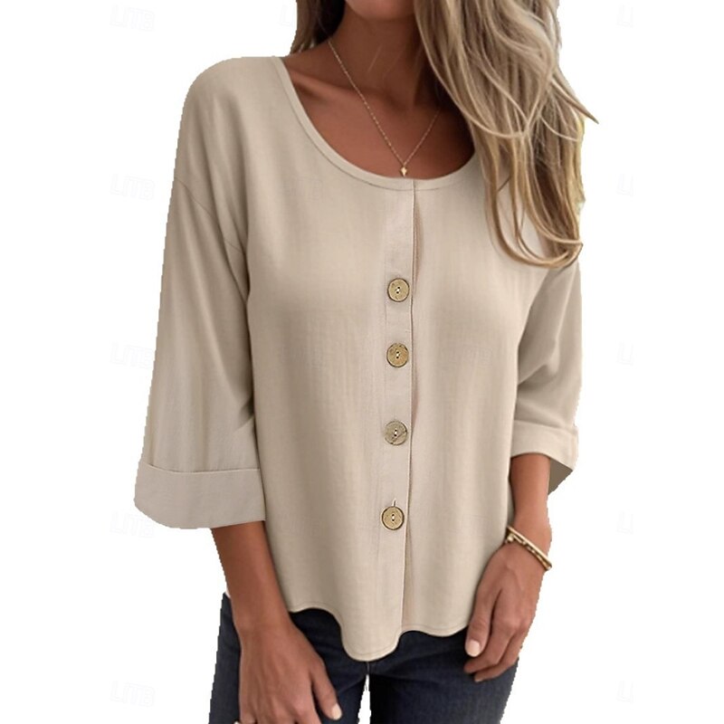 Women's Blouse Solid Color Stylish Casual Long Sleeve Crew Neck Regular Tops Daily Black White Brown Apricot Light Blue Summer Spring2