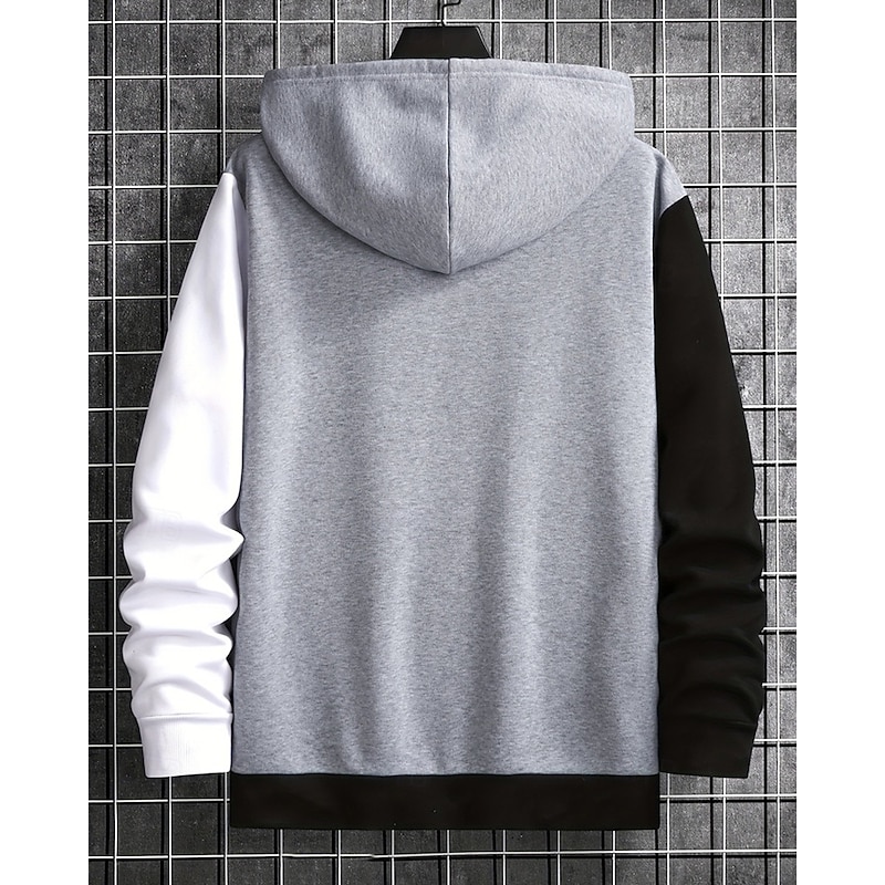 Men's Hoodie Full Zip Hoodie Zip Up Hoodies Fleece Jacket Fleece Hoodie White Hooded Plain Patchwork Pocket Sports & Outdoor Daily Holiday Polyester Streetwear Basic Casual Fall Winter Clothing3