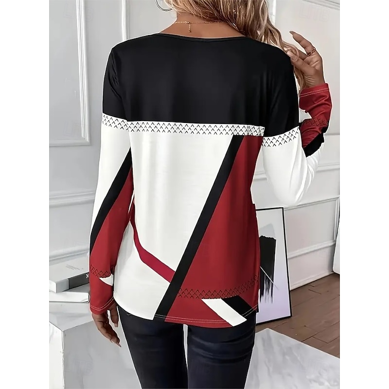 Easter Women's T shirt Long Sleeve Crew Neck Long Sleeve Tunic Graphic Plaid Vintage Stylish Classic Round Neck Regular Tops Daily Print Black Red Blue Purple Brown Fall Prefall2