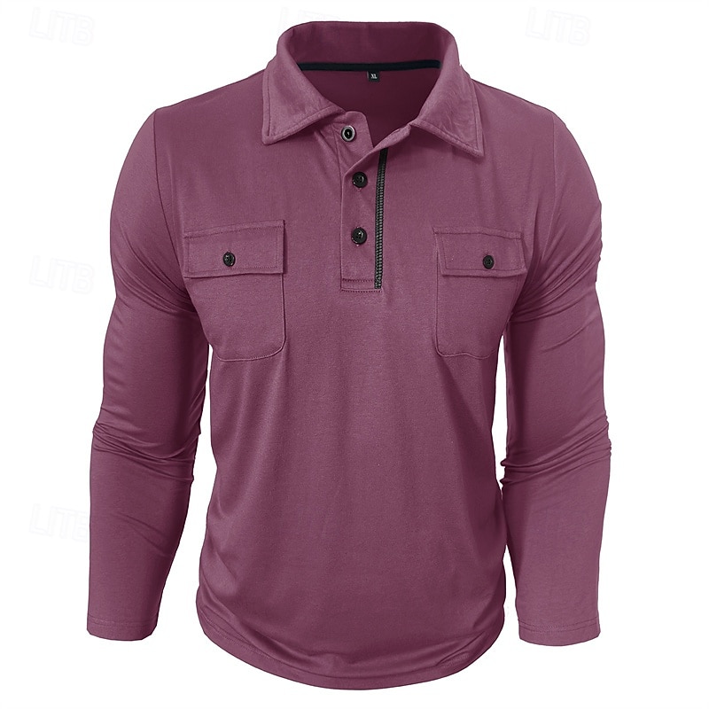 Men's Golf Shirt Golf Polos Shirts Work Casual Lapel Long Sleeve Basic Modern Plain Buttons Spring Fall Regular Fit Black Navy Blue Blue Rose Military Green Gray Golf Shirt2