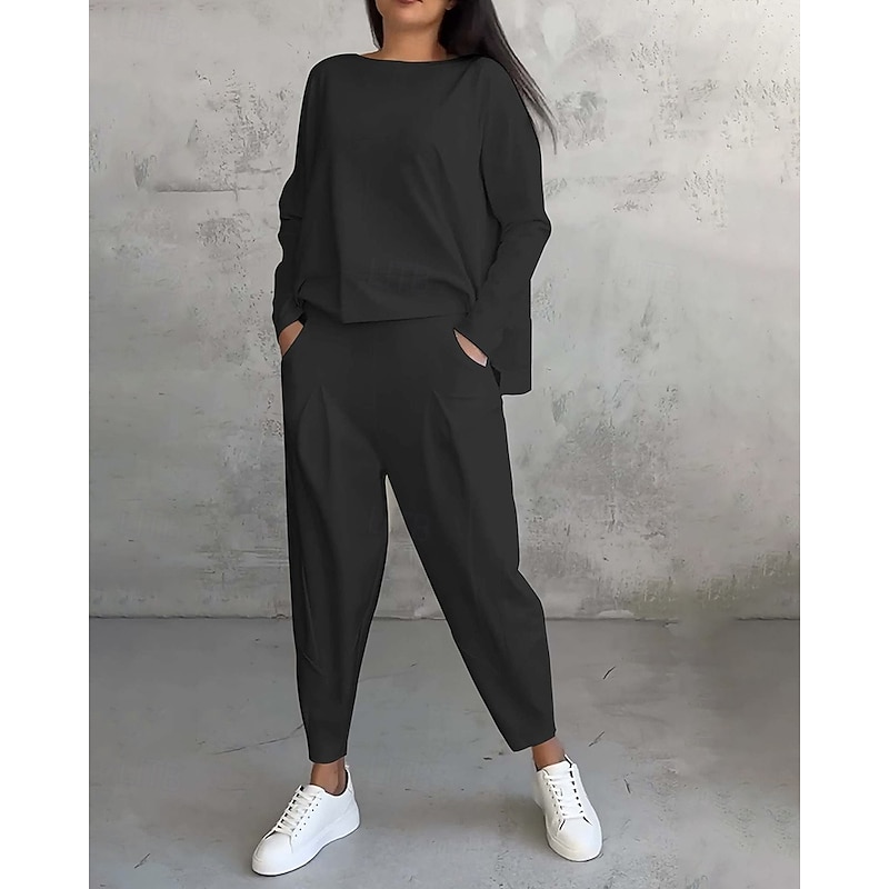 Women's Tracksuit Sweatpants Pullover Sweatshirt Pocket Solid Colored Clothing Suit Spring Black White Gym Outdoor Running Windproof Lightweight Long Sleeve Sport Activewear Micro-elastic Loose Fit4