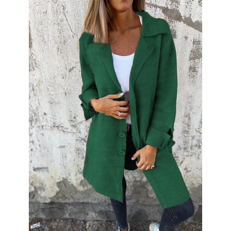 Women's Coat Comfortable Breathable Oversized Fashion Daily Plain Outdoor Casual Daily Single Breasted Regular Collarless Regular Fit Long Sleeve Outerwear Black Wine Green Spring Fall4