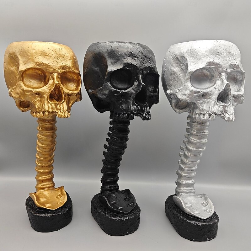 Halloween Skull Planter & Spine Stand, Resin Skull Head Flower Succulent Cactus Planter Pots,or Home Office Desk Decorations Halloween Scene Statue Sculpture Decorations4