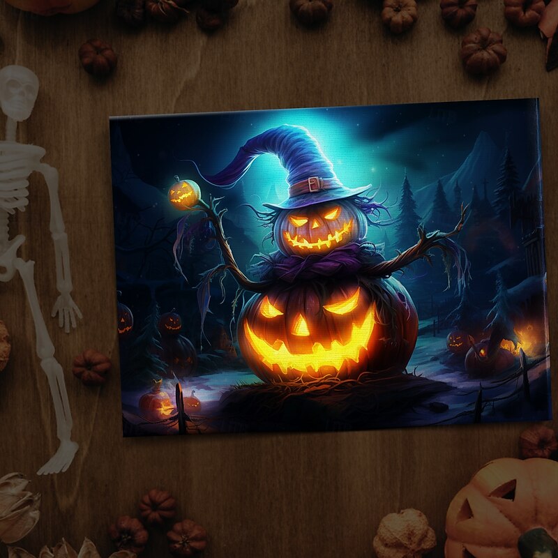 Halloween Witch with Glowing Pumpkin LED Canvas Wall Art - Battery Operated Lighted Wall Decor for 2025 Halloween home decoration light livingroom and bedroom4