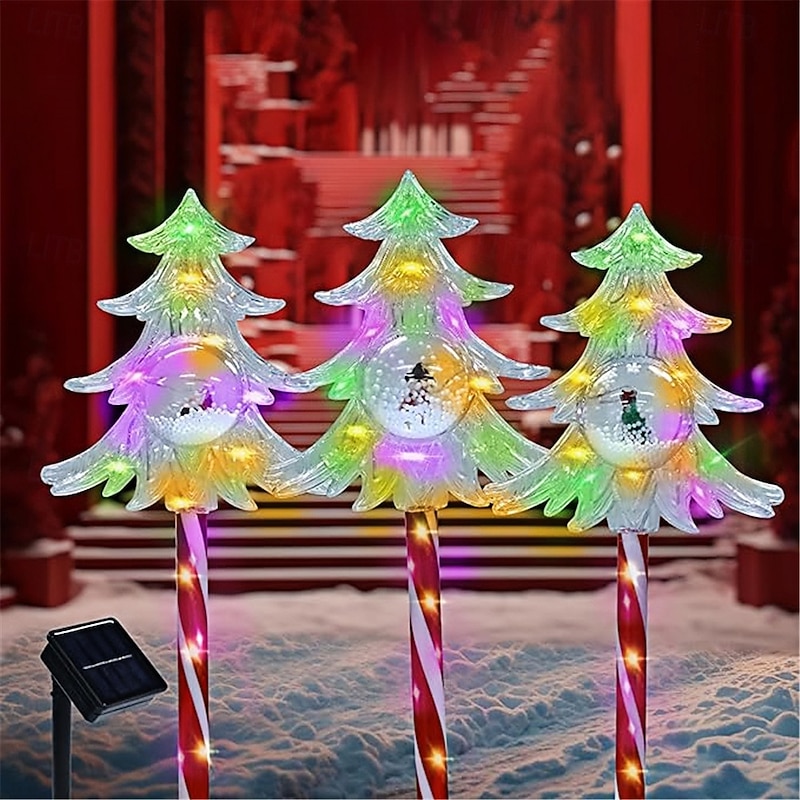 1PC Solar Powered One To Three Lawn Lights Christmas Tree Stars Snowflake Shaped Lights Festive Atmosphere Outdoor Courtyard Lawn Decoration Lights