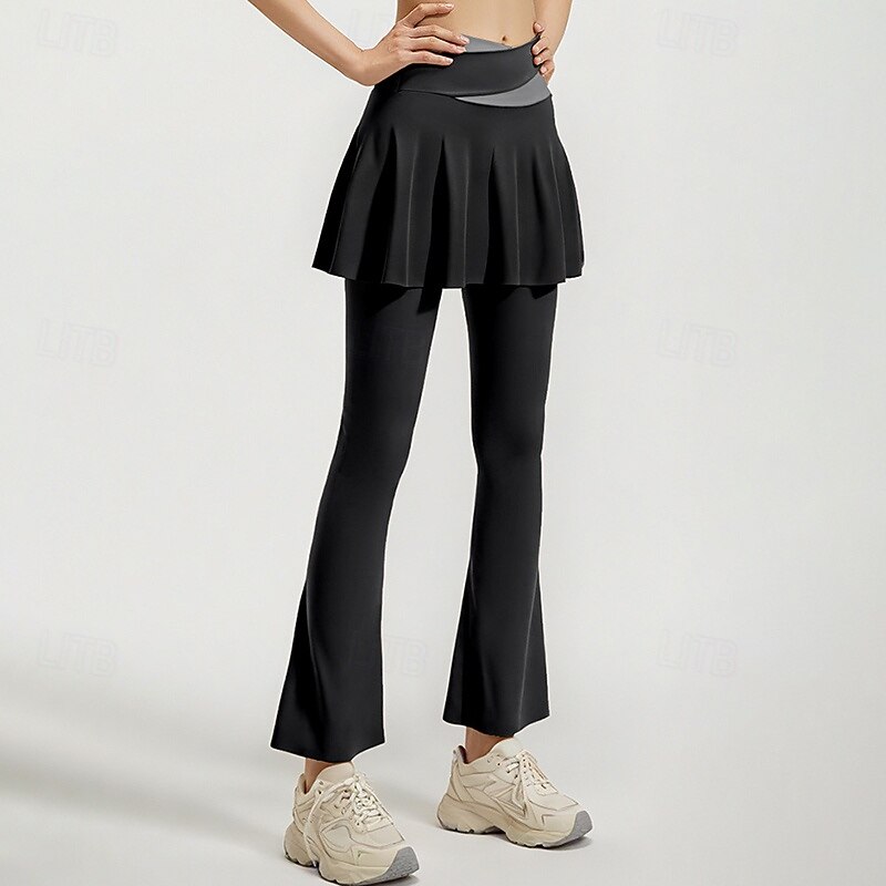 Women's Workout Pants Running Leggings 2 in 1 Tummy Control High Waist Gym Pilates Zumba Bottoms Solid Color Black Blue Coffee Sports Activewear Tight Fit3