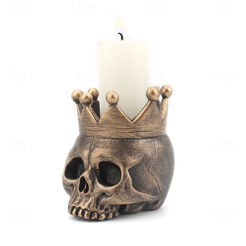 Halloween Resin Figurine Crown Skull Candle Holder Single Head Resin Base Spooky Gothic Decor Small Tabletop Ornament for Home Bar Halloween Party Decoration Display2