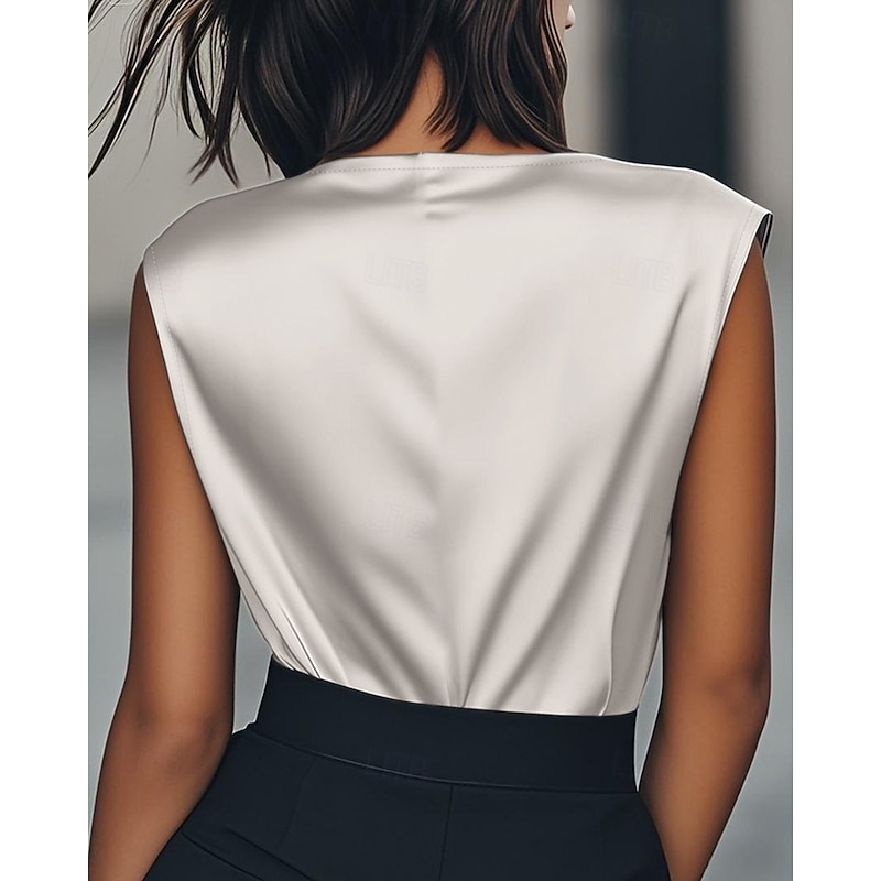 Women's Tank Top Tee Top Plain Fashion Modern Short Sleeve Pile Neck Regular Tops Daily Going out Weekend Gray Summer3