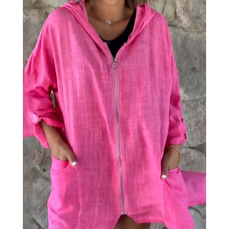 Women's Blouse Plain Modern Casual Long Sleeve Hooded Regular Tops Daily Holiday Going out Zipper Pocket Rose Pink Gray Fall