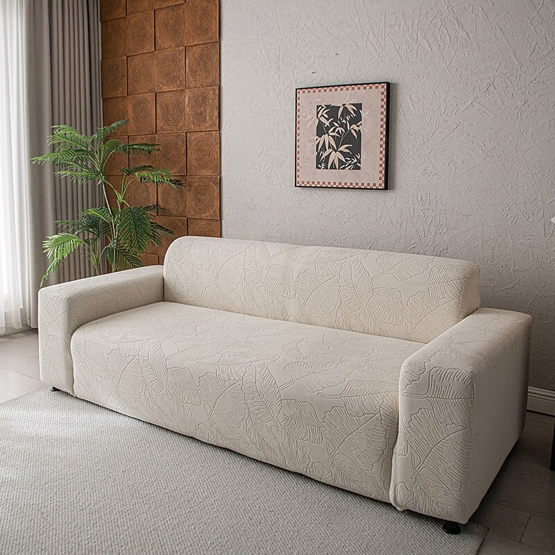 1 Piece Jacquard Woven Fleece Sofa Cover - Elastic And Non Slip Suitable For 1/2/3/4 Seat Sofas Tie Up Closed Living Rooms Bedrooms And Office Decorations In Plain Colors Modern Design Sofa Cove3