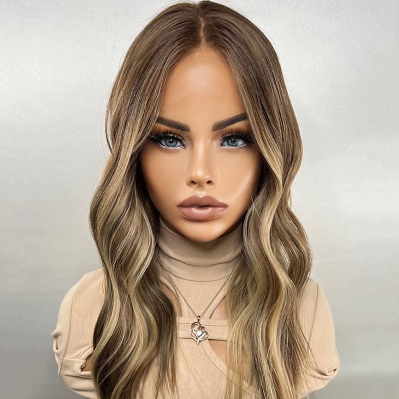 Remy Human Hair 5x5 Closure 13x4 Lace Front Wig Middle Part Brazilian Hair Wavy Blonde Wig 130% 150% Density with Baby Hair Highlighted / Balayage Hair 100% Virgin Glueless Pre-Plucked For Women Long2