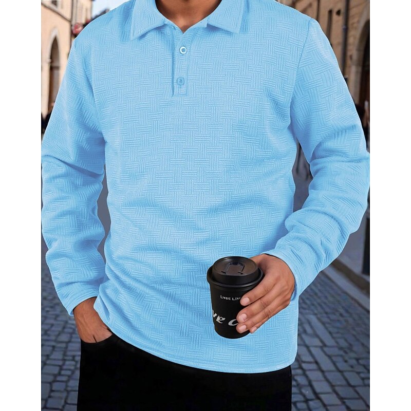 Men's Golf Shirt Golf Polos Shirts Work Casual Lapel Long Sleeve Basic Modern Plain Buttons Jacquard Spring Fall Regular Fit Black White Sky Blue Khaki Army Green Gray Golf Shirt