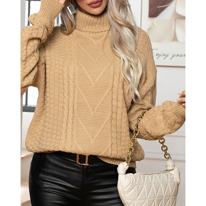 Women's Pullover Casual Solid Color Chunky Turtleneck Knitted Long Sleeve Regular Tops Knit Daily Holiday Going out Red Khaki Fall Winter3