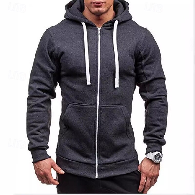 Men's Hoodie Full Zip Hoodie Black Red Navy Blue Light Grey Dark Gray Hooded Plain Sports & Outdoor Casual Daily Streetwear Cool Sportswear Spring &  Fall Clothing Apparel Hoodies Sweatshirts3