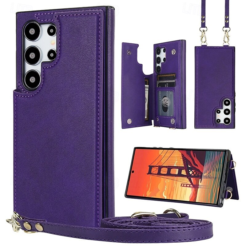 Phone Case For Samsung Galaxy S25 S24 S23 S22 Plus  Ultra S23 FE Wallet Case with Stand Holder Zipper with Lanyard Retro TPU PU Leather2