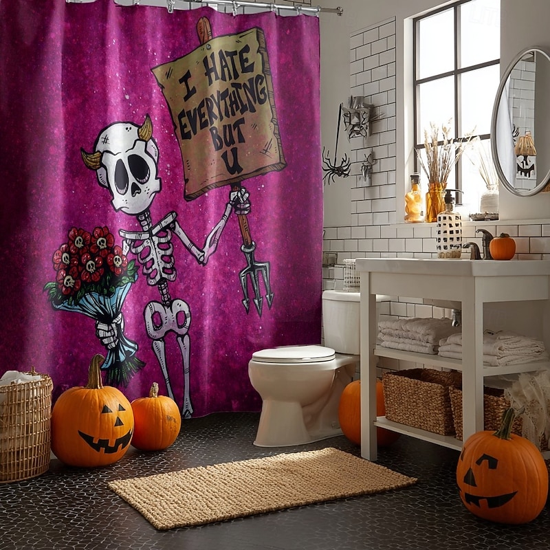 I Hate Everything But U and I Love You And Tacos by David Lozeau Halloween ShowerCurtain with Hooks Polyester Washable Waterproof Pattern Bathroom Bathtub Decor2