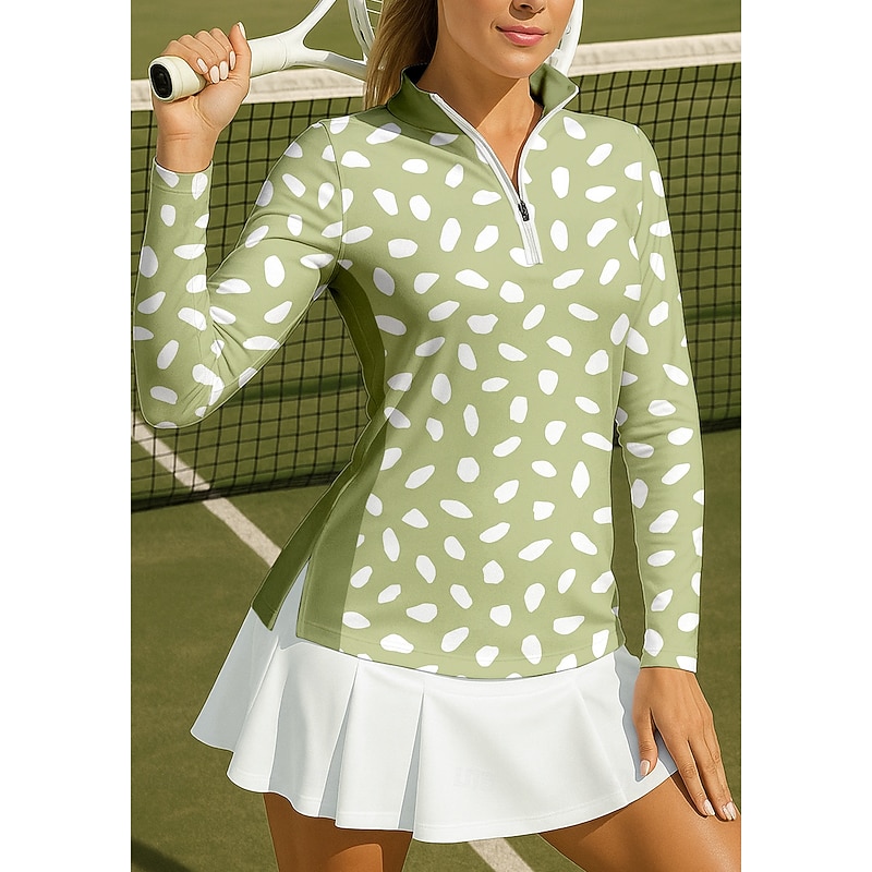 Women's Geometric Circle Dot Sport Shirt Golf Polo Shirt Tennis Shirt Tennis Tee Long Sleeve Zipper Floral UPF50+ UV Resistant High Elasticity Moisture Wicking Breathable Tennis Golf Pickleball Stand