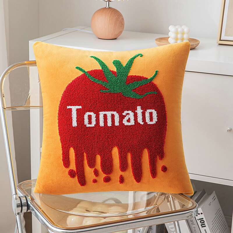 1 pcs Fruit Design Toss Pillow Cover, Embroidery Boho Casual Square Zipper Traditional Classic2