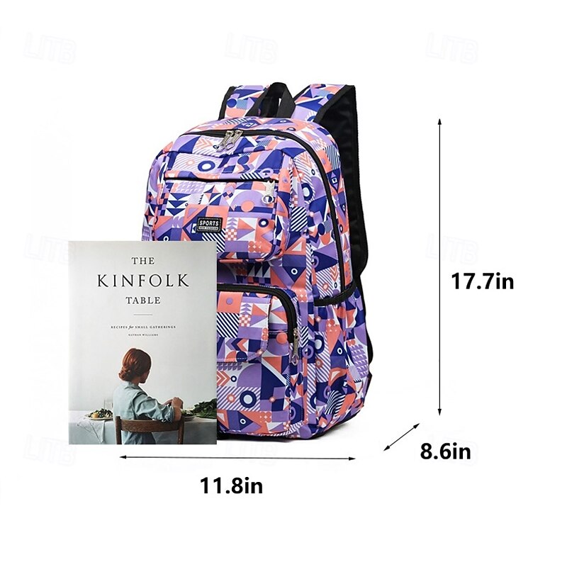 Unisex Geometric Print School Backpack – Lightweight Waterproof Bookbag for Teen Students, Ideal for Middle School, High School and Daily Travel3