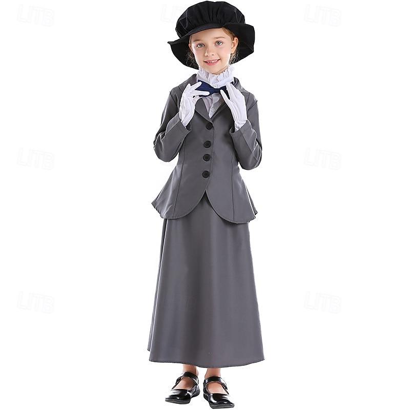 Mary Poppins Cosplay Costume Outfits Storybook Characters Vintage Movie Cosplay for Girls' Kids Halloween Carnival World Book Day Performance Educational Dress Up School Event Dress Up3