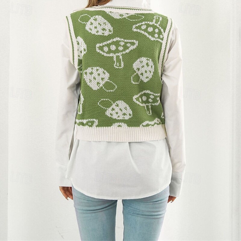 Women's Sweater Vest Pullover Casual Graphic Chunky V Neck Knitted Sleeveless Regular Tops Knit Daily Holiday Going out Purple Green Fall Winter4