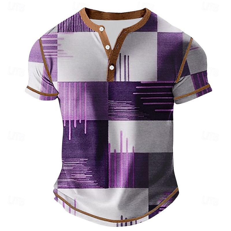 Men's Color Block Henley Shirt Tee Short Sleeve Vintage Fashion Designer Outdoor Casual Daily Summer Spring &  Fall Blue Red Purple Brown Green Henley Henley T-Shirt4