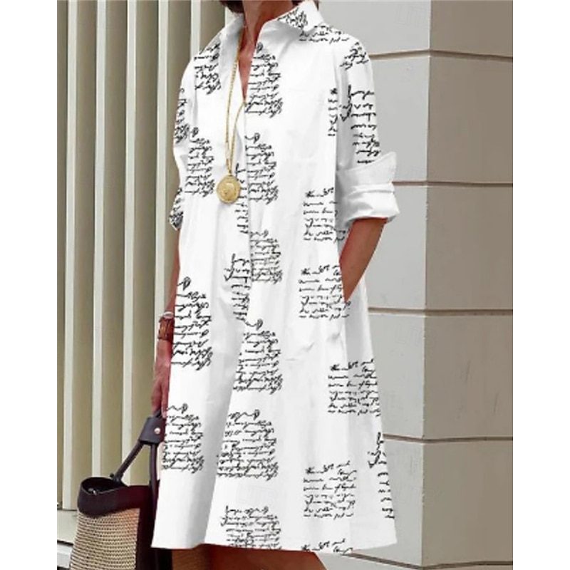 Women's Midi Dress Shirt Dress Casual Dress Fashion Modern Daily Beach Weekend Regular Fit Dot Long Sleeve Shirt Collar Black White Spring Fall2